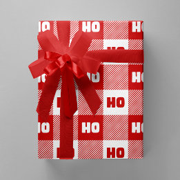 Ho Ho Ho Red & White Chic Christmas Buffalo Plaid Cadeaupapier