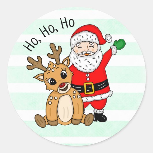 Ho Ho Ho Rendier en Kerstman Kerstmis Ronde Sticker (Voorkant)