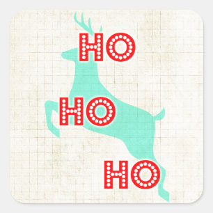 ho ho ho rendier rood blauw kerst vintage vierkante sticker