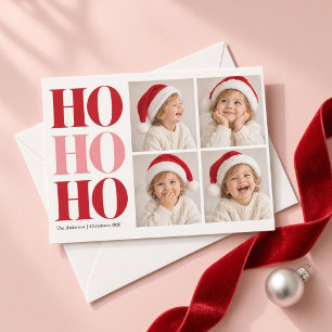 Ho Ho Ho Rode Roze Vier Foto Kerstkaart