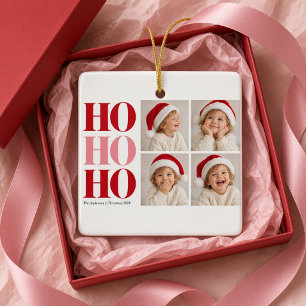 Ho Ho Ho Rood Roze Vier Foto Kerst Ornament