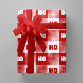 Ho Ho Ho Rood & Wit Chic Kerstmis Buffalo Plaid Cadeaupapier