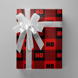 Ho Ho Ho Rood & Zwart Chic Kerstmis Buffalo Plaid Cadeaupapier