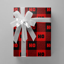 Ho Ho Ho Rood & Zwart Chic Kerstmis Buffalo Plaid Cadeaupapier