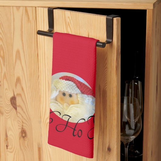 Ho Ho Ho Santa Claus Face Red Kerstmis Theedoek (Derde Gevouwen)