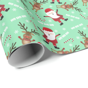Ho Ho Ho Santa Claus Reindeer Candy Canes Pattern Cadeaupapier