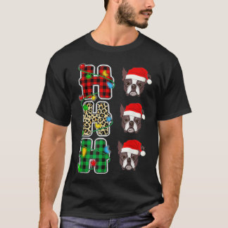 HO-HO-HO Santa Hat Boston Terrier Leopard Christma T-shirt