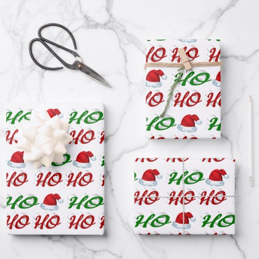 Ho Ho Ho Santa Hat Kerstmis, groen script Inpakpapier Vel (Voorkant)