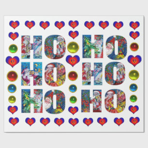 HO HO HO SANTA MUSICAL CHRISTMAS NACHT MET HEARTS CADEAUPAPIER