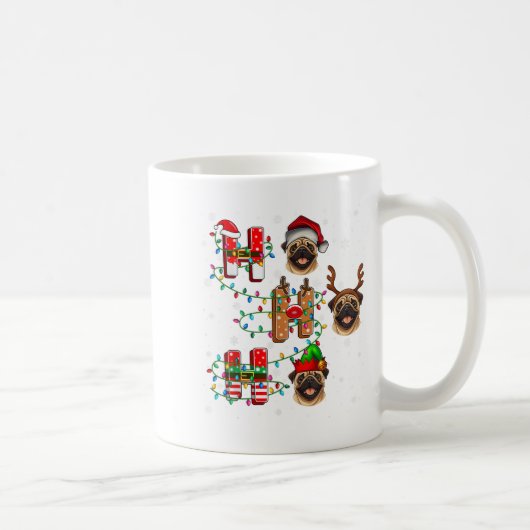 Ho Ho Ho Santa Reindeer Hat Elf Matching Pug Xmas  Koffiemok (Rechts)