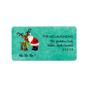 Ho Ho Ho Santa & Rendier Turquoise Adreslabel Etiket