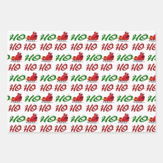 Ho Ho Ho Santa Sleigh Kerstrode kerstscript Inpakpapier Vel (Voorkant 3)