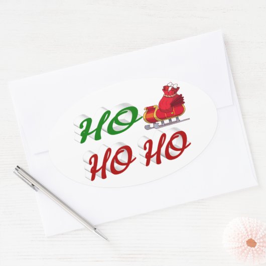 Ho Ho Ho Santa Sleigh Kerstrode kerstscript Ovale Sticker (Envelop)