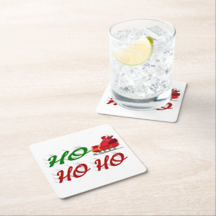 Ho Ho Ho Santa Sleigh Kerstrode kerstscript Vierkante Kartonnen Onderzetter