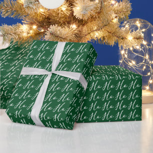 Ho Ho Ho-script wit op terracotta kerst Cadeaupapier