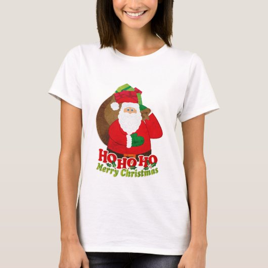 Ho Ho Ho T-shirt de dames de père Noël de Joyeux (Devant)