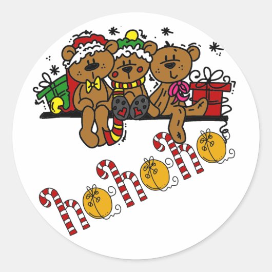 Ho Ho Ho Teddy Bears Ronde Sticker (Voorkant)
