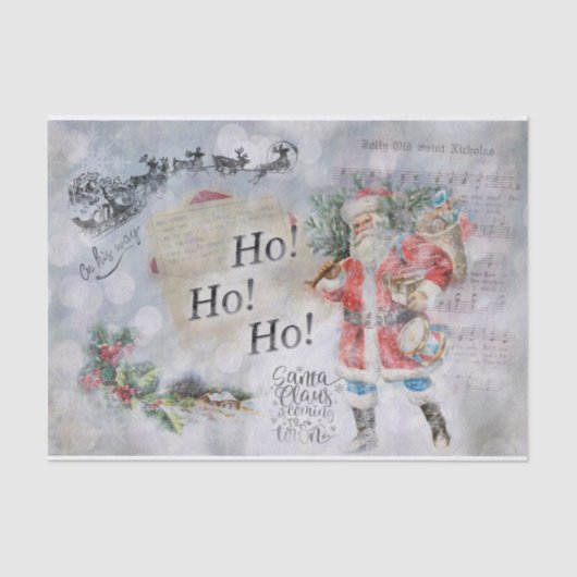 "Ho Ho Ho" Vintage Kerstmis Tissuepapier (Voorkant)