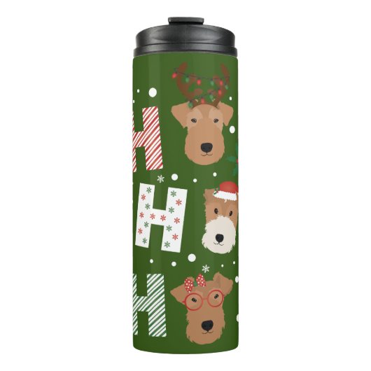 Ho Ho Ho Welsh Terrier Vrolijk Kerstfeest Thermosbeker (Voorkant)