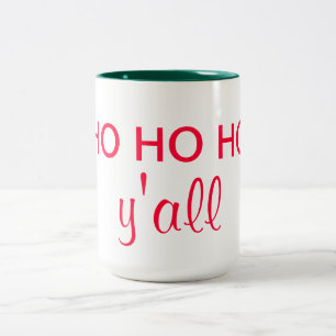 "Ho Ho Ho Y'all": HillBilly Santa kerstHumor Tweekleurige Koffiemok