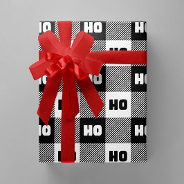 Ho Ho Ho Zwart Wit Chic Kerstmis Buffalo Plaid Cadeaupapier
