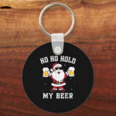 Ho Ho Hold My Beer Funny Santa Drinking Beer Xmas Sleutelhanger (Voorkant)