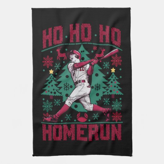 Ho Ho Homerun Honkbal Lelijke Kersttrui Theedoek (Verticaal)