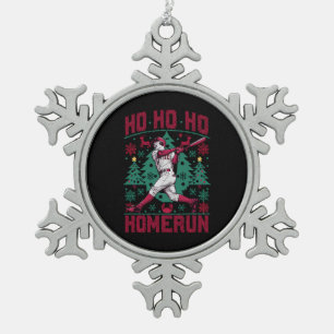 Ho Ho Homerun Honkbal Lelijke Kersttrui Tin Sneeuwvlok Ornament