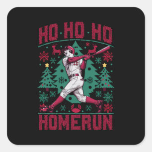 Ho Ho Homerun Honkbal Lelijke Kersttrui Vierkante Sticker