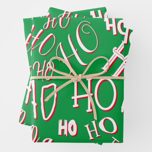 HO HO Kersttekst patroon wit rood Inpakpapier Vel (In situ)