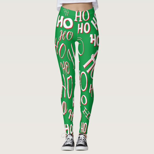HO HO Kersttekst patroon wit rood Leggings (Voorkant)
