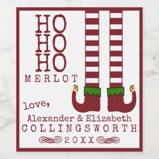 Ho Ho Merlot Christmas Wine Label gepersonaliseerd Wijn Etiket (Enkel label)