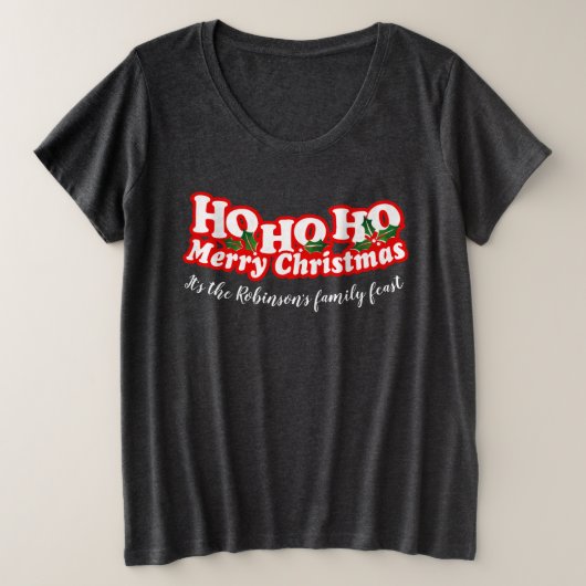 Ho Ho Merry-kerstgepersonaliseerd t-shirt (Design voorkant)