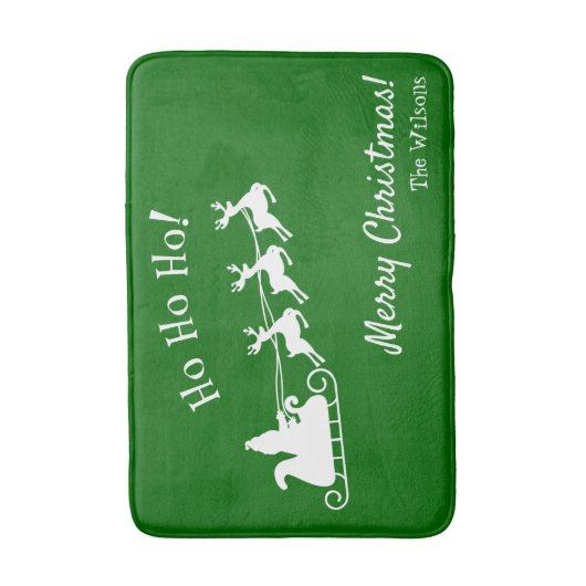 Ho Ho Merry Kerstmis met Kerstman, groen Badmat (Voorkant Verticaal)