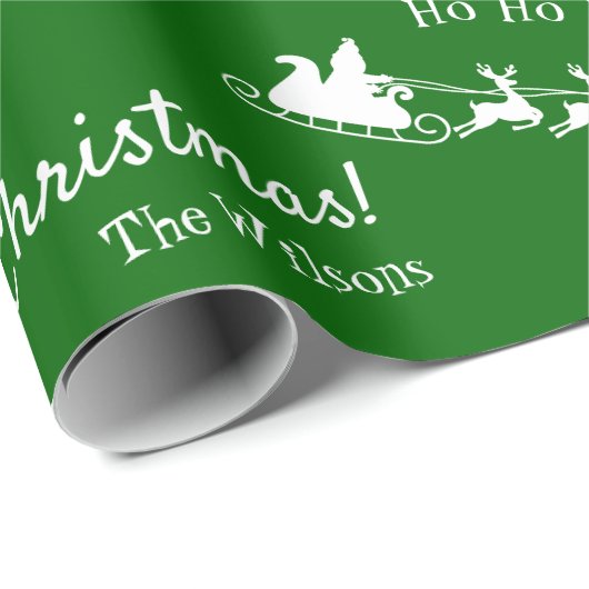 Ho Ho Merry Kerstmis met Kerstman, groen Cadeaupapier (Rol Hoek)