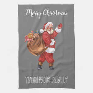 Ho ho Monogrammed Mooie familienaam Santa Red Theedoek