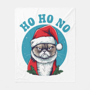 Ho ho nee - grappige chagrijnige kerstman kat fleece deken