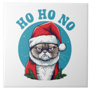 Ho ho nee - grappige chagrijnige kerstman kat tegeltje