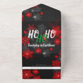 Ho Ho Red Black Snowflakes kerst geheim kerstman All In One Uitnodiging (Buitenkant)