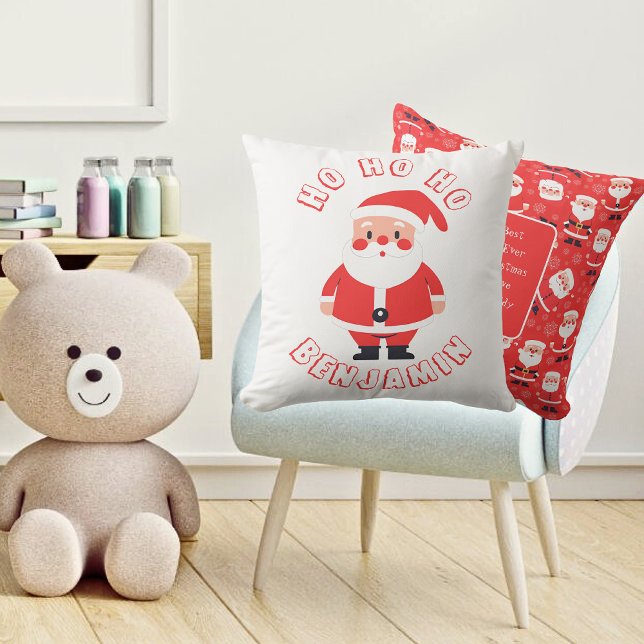 Ho Ho Santa Boys Naam Rood Kussen (Front And Back - Kids Playroom)