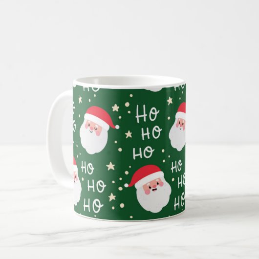 HO HO Santa Green Pattern Coffee Mok (Voorkant links)