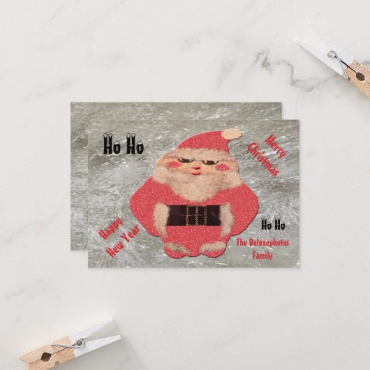 Ho Ho Santa Ivory Glitter Kaart (Voorkant / Achterkant in situ)