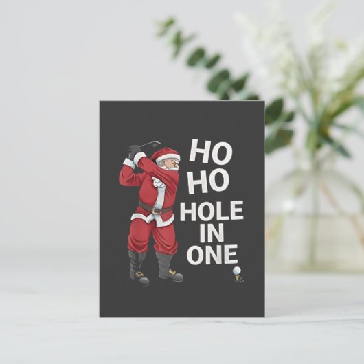 Ho Hole in One Funny Golfing Kerstmis Aankondigingskaart (Staand voorkant)