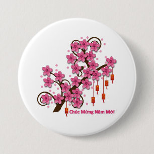 Hoa Dao Happy Nieuwjaar Ronde Button 7,6 Cm