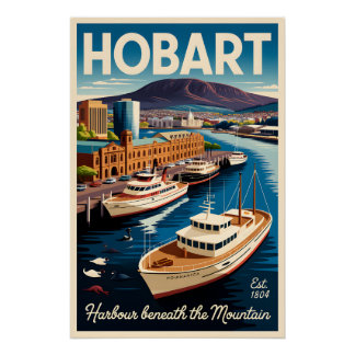Hobart Australië Retro Reisposter Kunst Perfect Poster