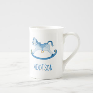 Hobby horse whimsy waterverf blue name porselein kop