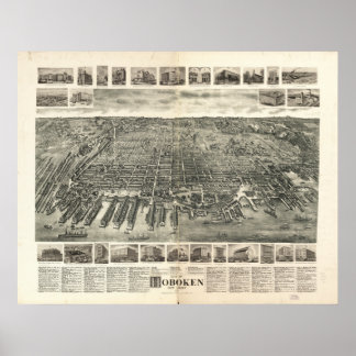 Hoboken New Jersey 1903 Antiek Panorama Poster