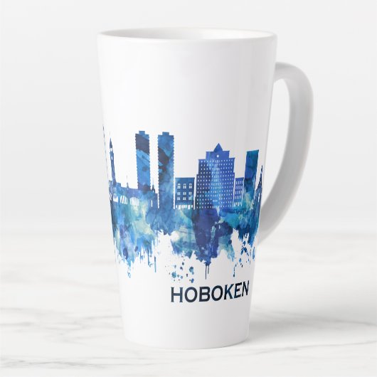 Hoboken New Jersey Skyline Blue Latte Mok (Rechterhoek)