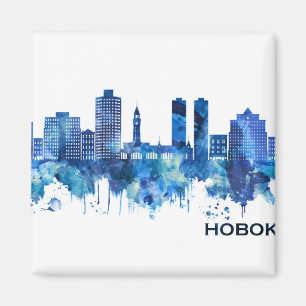 Hoboken New Jersey Skyline Blue Magneet