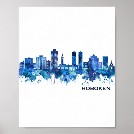 Hoboken New Jersey Skyline Blue Poster (Voorkant)